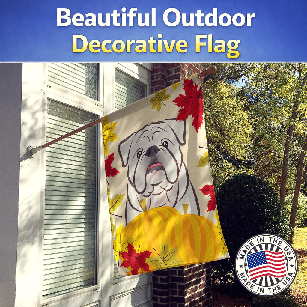 White English Bulldog  Thanksgiving House Flag 28x40 Porch Sleeve Pole Decorative Outside Yard Banner Artwork Wall Hanging, Polyester
