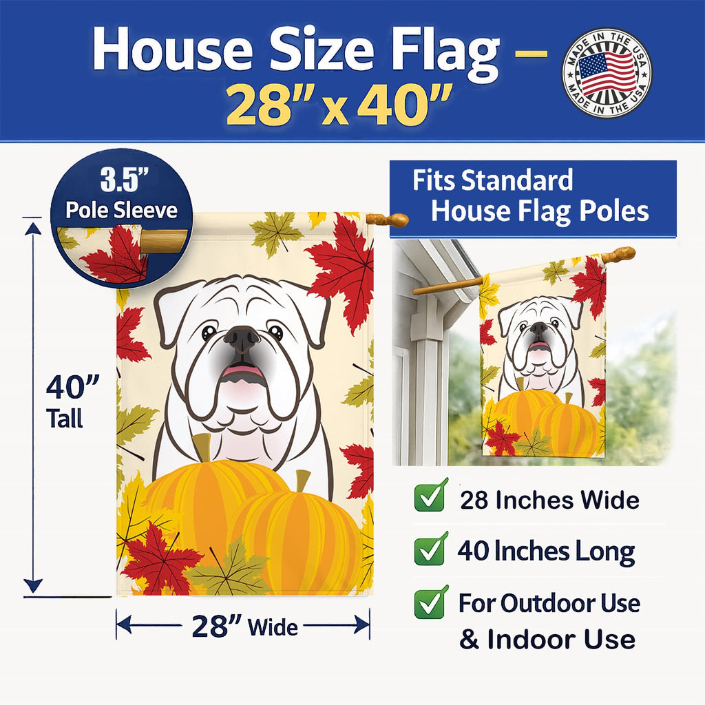 White English Bulldog  Thanksgiving House Flag 28x40 Porch Sleeve Pole Decorative Outside Yard Banner Artwork Wall Hanging, Polyester