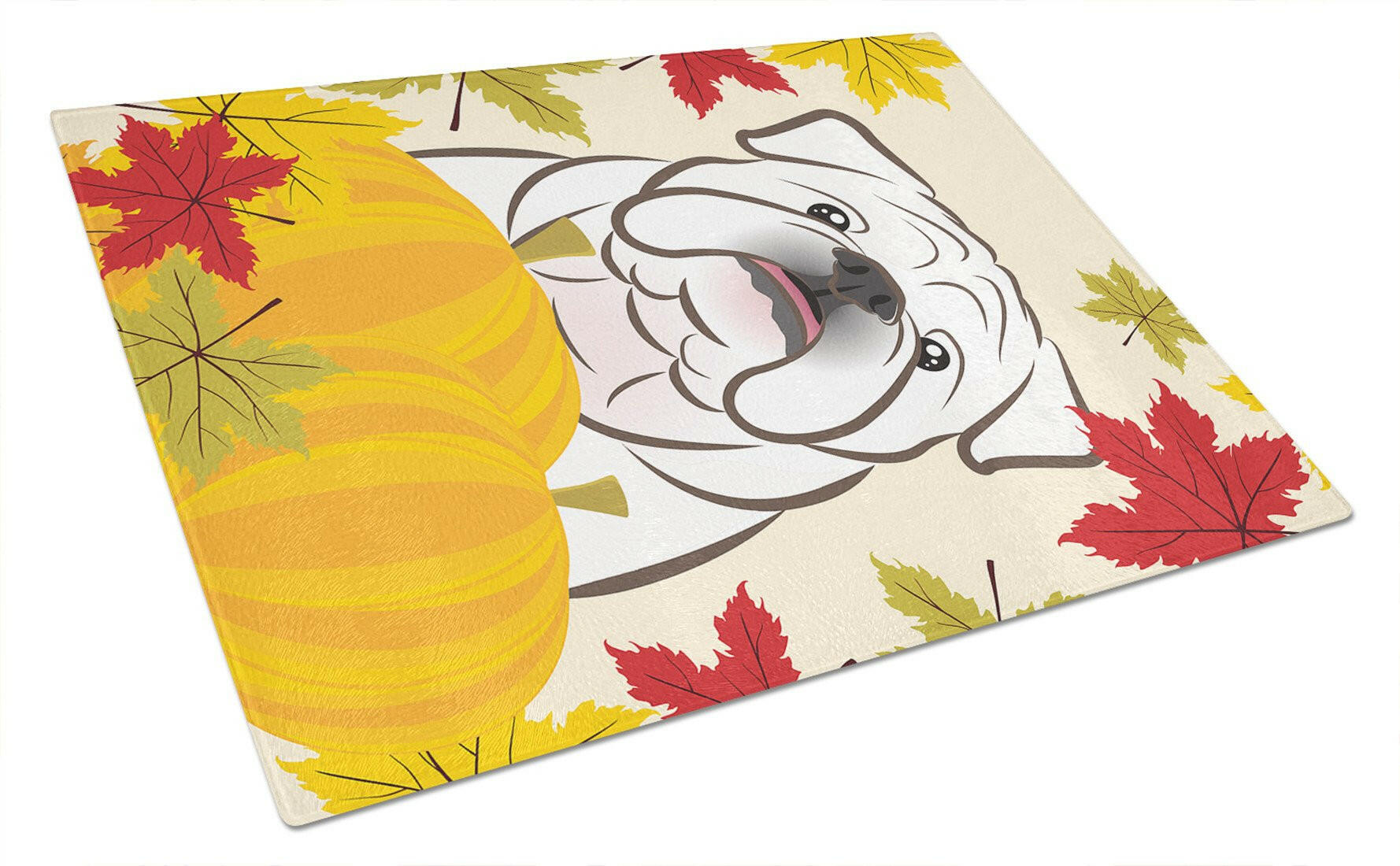 White English Bulldog  Thanksgiving Cutting Board Tempered Glass Kitchen Cutting Surface, Heat Resistant Chopping, Non-Slip Feet, Food Prep & Serving