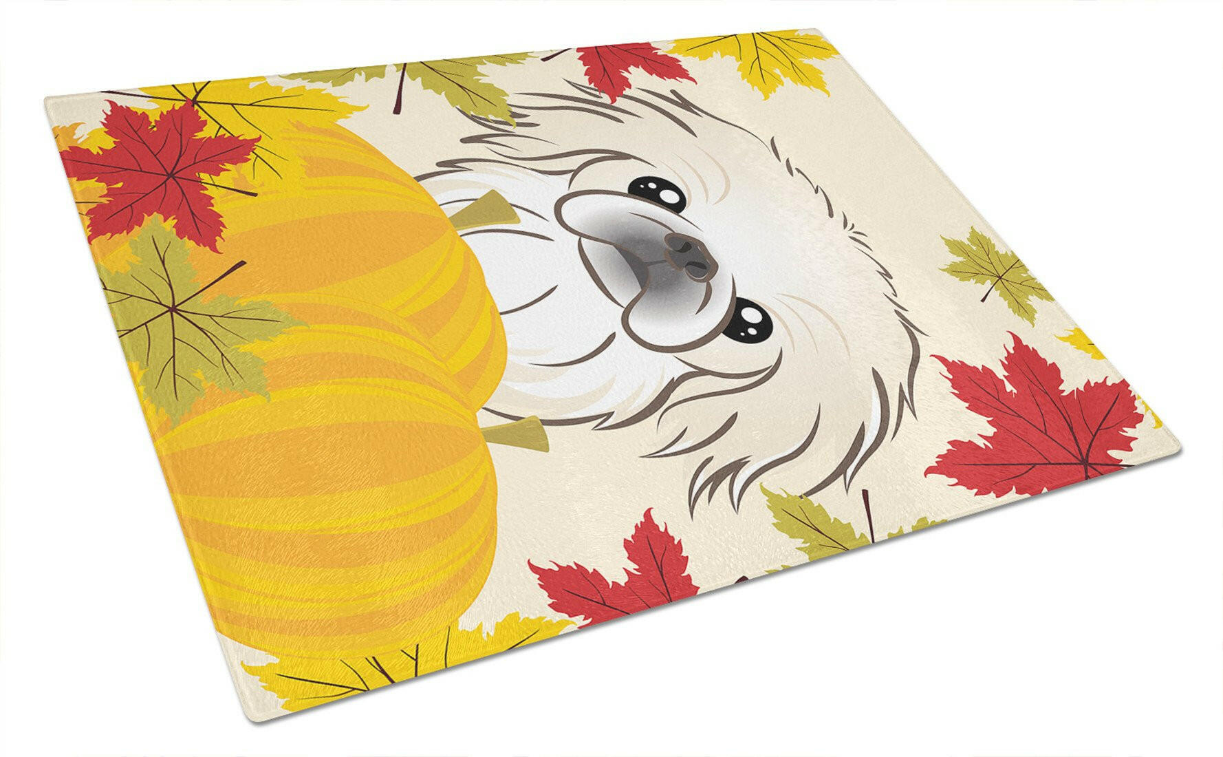 Pekingese Thanksgiving Cutting Board Tempered Glass Kitchen Cutting Surface, Heat Resistant Chopping, Non-Slip Feet, Food Prep & Serving
