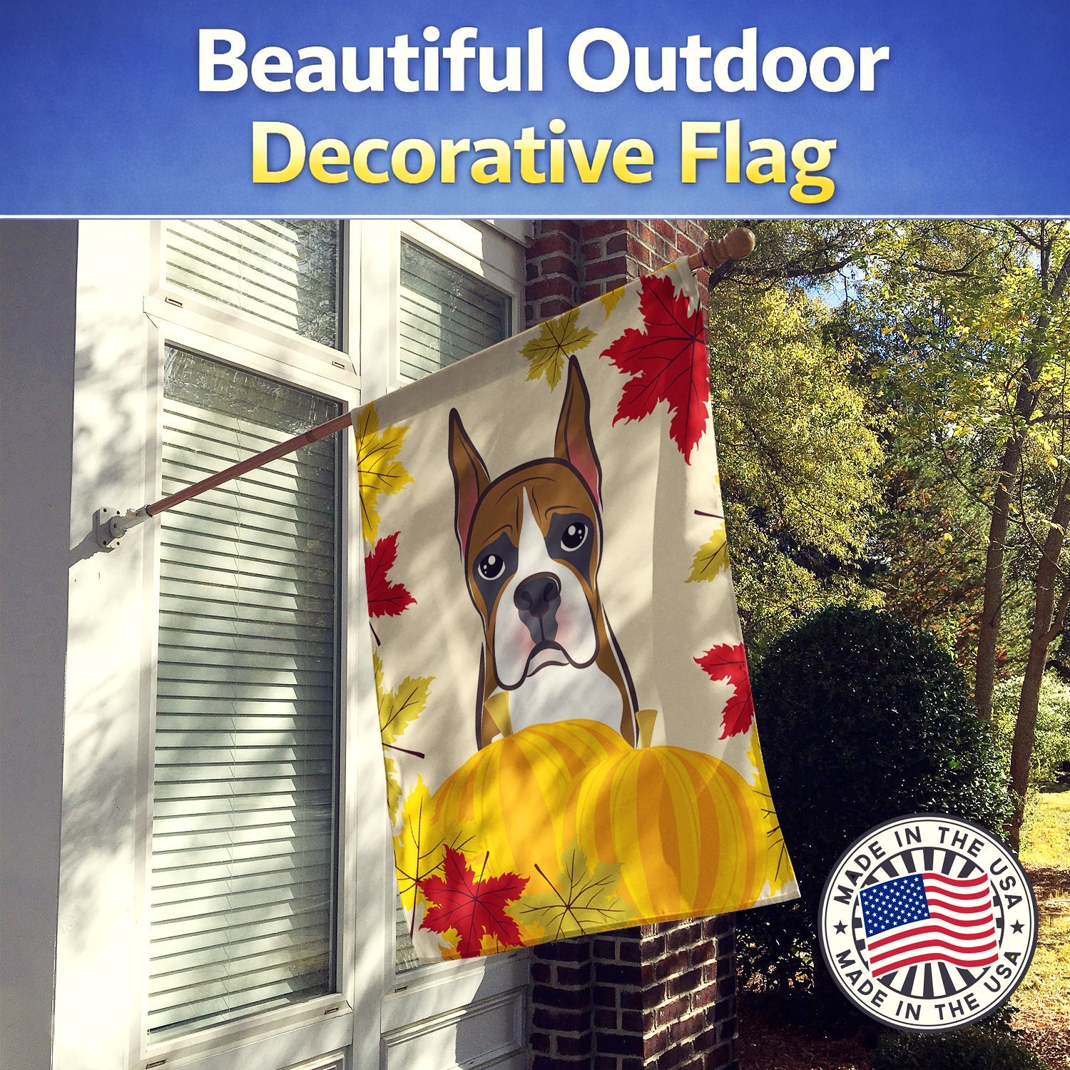 Boxer Thanksgiving House Flag 28x40 Porch Sleeve Pole Decorative Outside Yard Banner Artwork Wall Hanging, Polyester