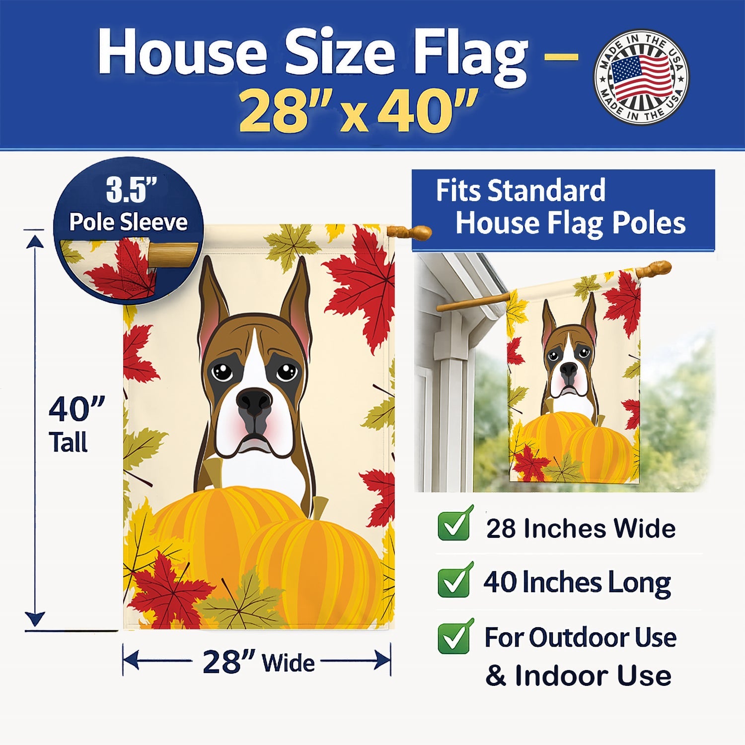 Boxer Thanksgiving House Flag 28x40 Porch Sleeve Pole Decorative Outside Yard Banner Artwork Wall Hanging, Polyester