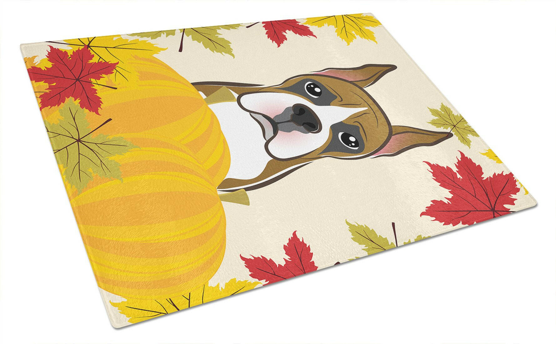 Boxer Thanksgiving Cutting Board Tempered Glass Kitchen Cutting Surface, Heat Resistant Chopping, Non-Slip Feet, Food Prep & Serving