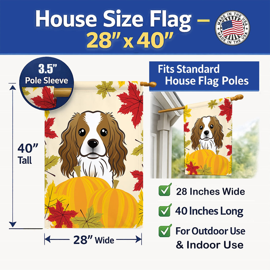Cavalier Spaniel Thanksgiving House Flag 28x40 Porch Sleeve Pole Decorative Outside Yard Banner Artwork Wall Hanging, Polyester