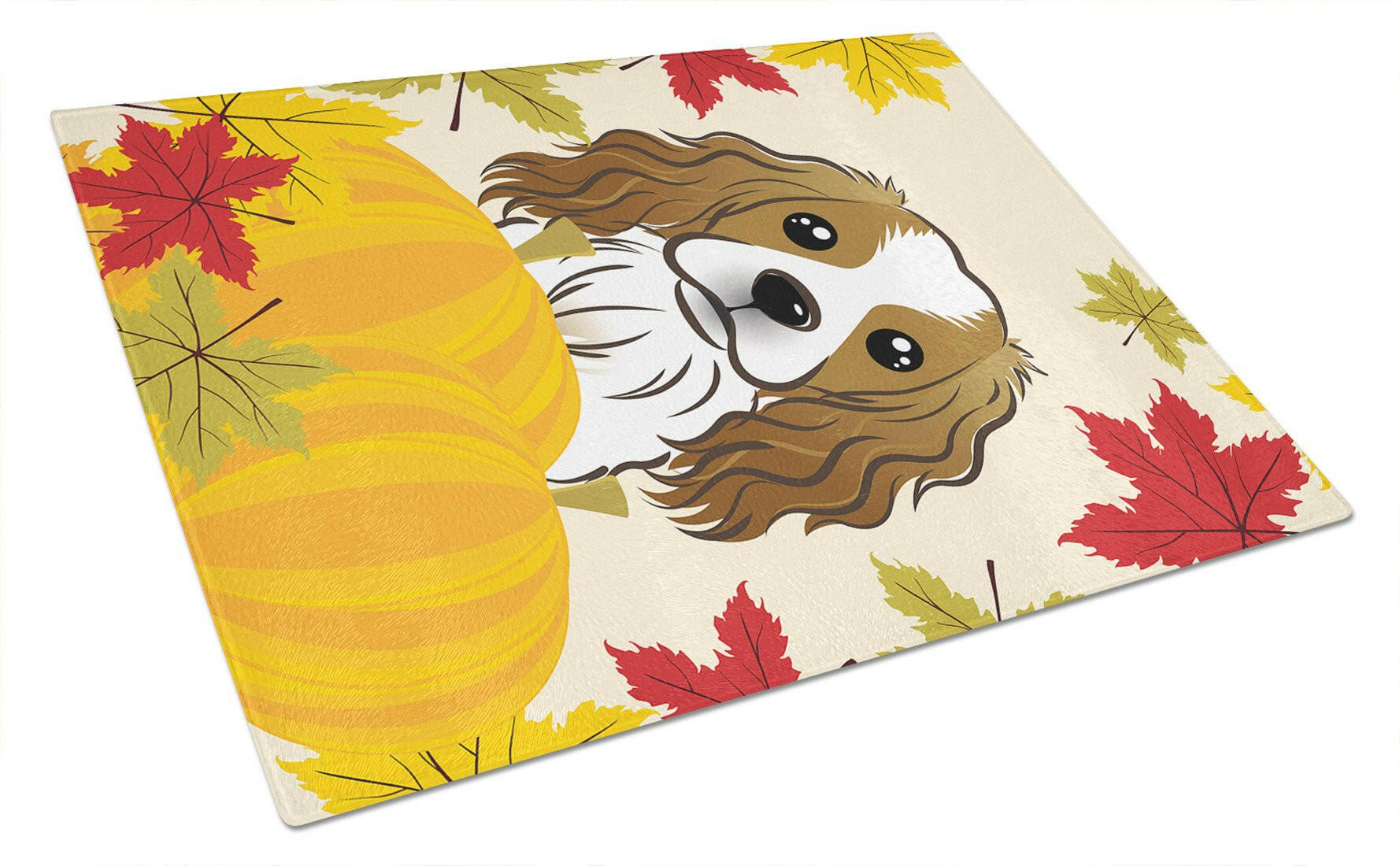 Cavalier Spaniel Thanksgiving Cutting Board Tempered Glass Kitchen Cutting Surface, Heat Resistant Chopping, Non-Slip Feet, Food Prep & Serving