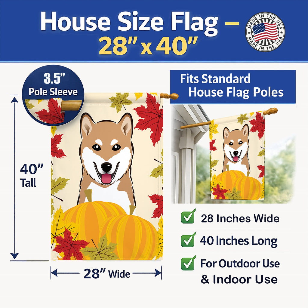 Shiba Inu Thanksgiving House Flag 28x40 Porch Sleeve Pole Decorative Outside Yard Banner Artwork Wall Hanging, Polyester