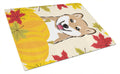 Shiba Inu Thanksgiving Cutting Board Tempered Glass Kitchen Cutting Surface, Heat Resistant Chopping, Non-Slip Feet, Food Prep & Serving