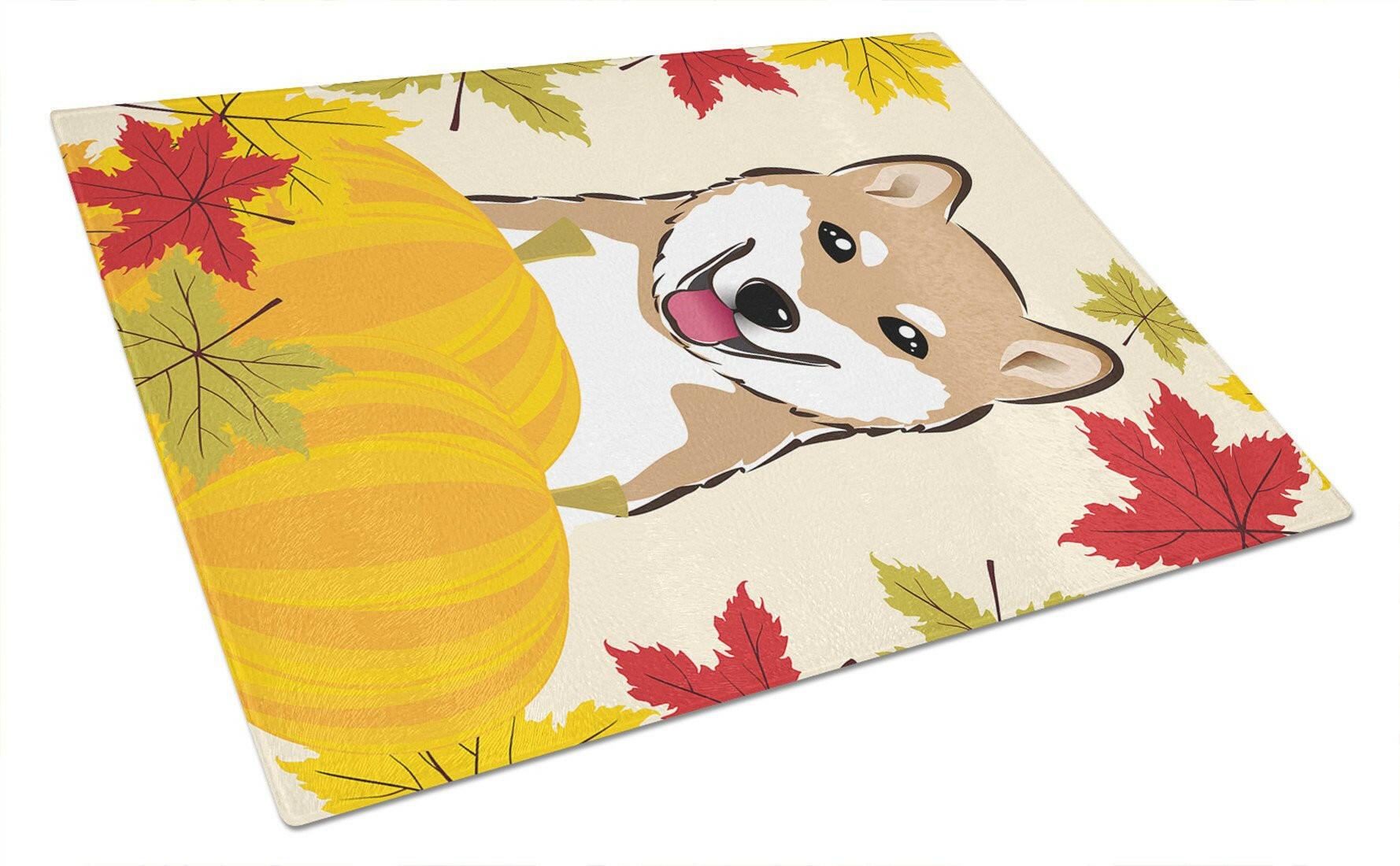 Shiba Inu Thanksgiving Cutting Board Tempered Glass Kitchen Cutting Surface, Heat Resistant Chopping, Non-Slip Feet, Food Prep & Serving