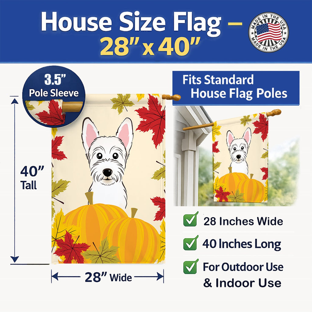 Westie Thanksgiving House Flag 28x40 Porch Sleeve Pole Decorative Outside Yard Banner Artwork Wall Hanging, Polyester
