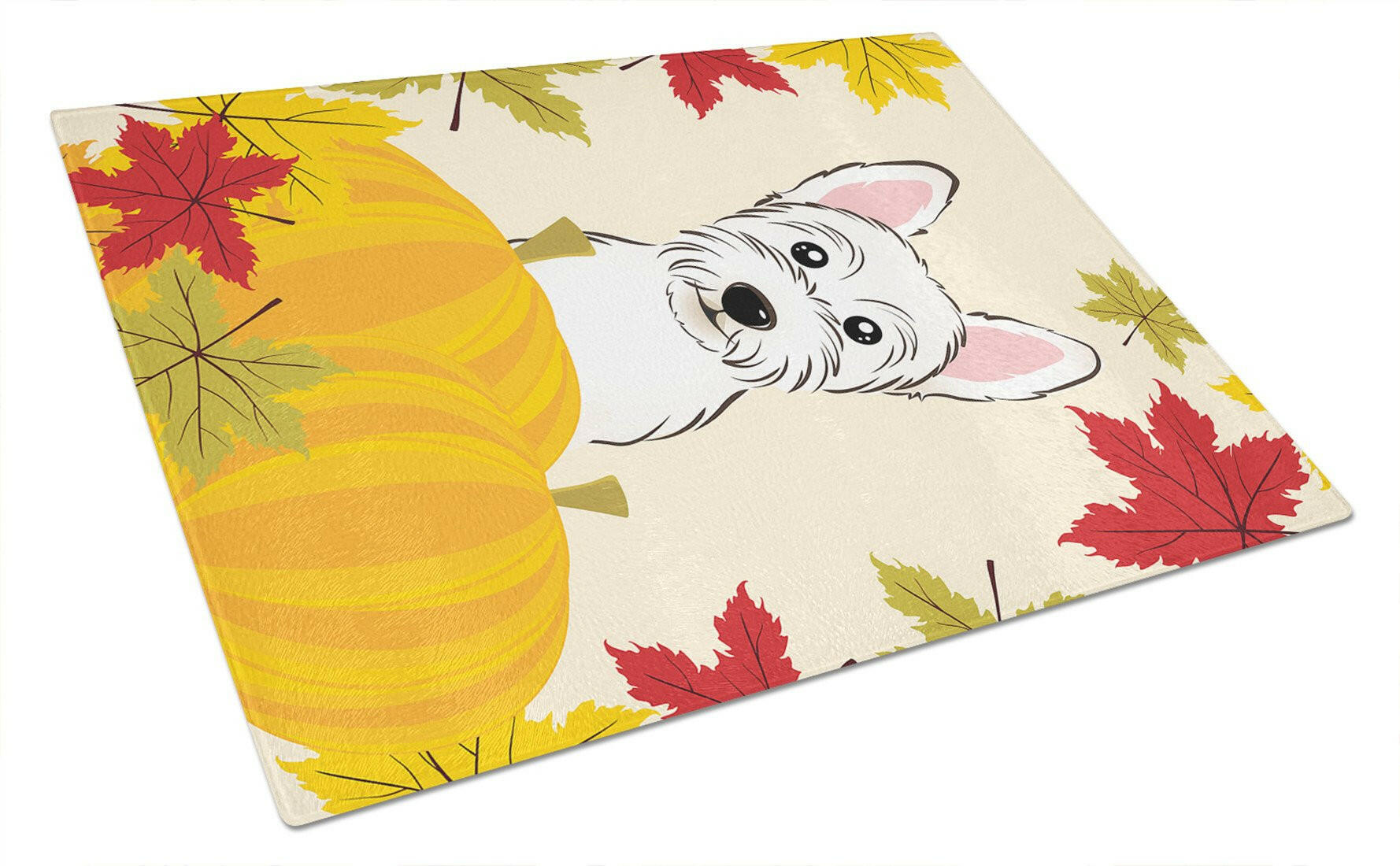 Westie Thanksgiving Cutting Board Tempered Glass Kitchen Cutting Surface, Heat Resistant Chopping, Non-Slip Feet, Food Prep & Serving