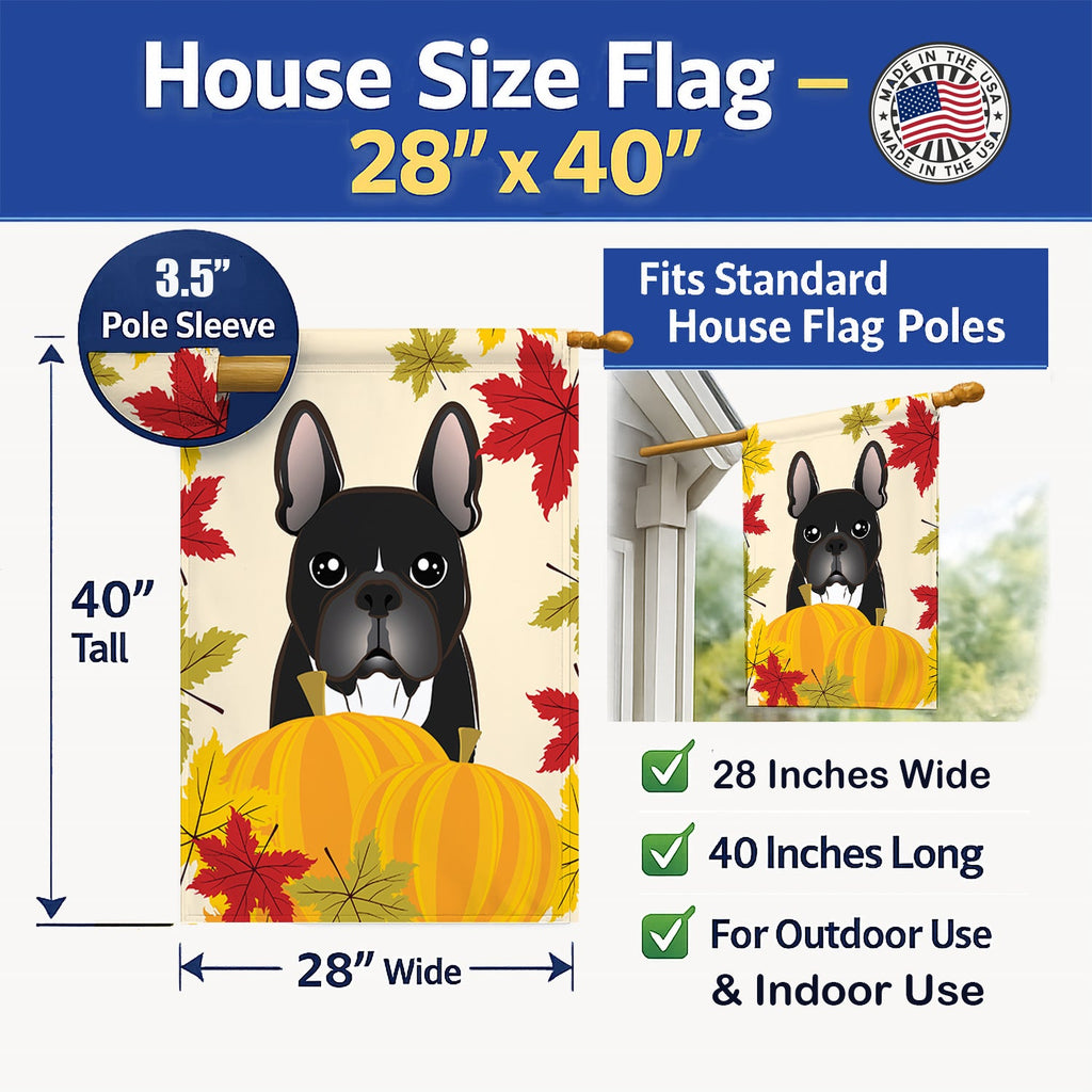 French Bulldog Thanksgiving House Flag 28x40 Porch Sleeve Pole Decorative Outside Yard Banner Artwork Wall Hanging, Polyester