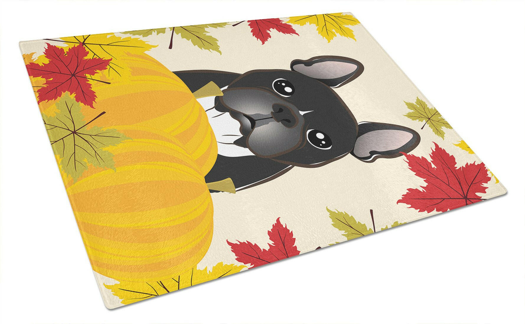 French Bulldog Thanksgiving Cutting Board Tempered Glass Kitchen Cutting Surface, Heat Resistant Chopping, Non-Slip Feet, Food Prep & Serving