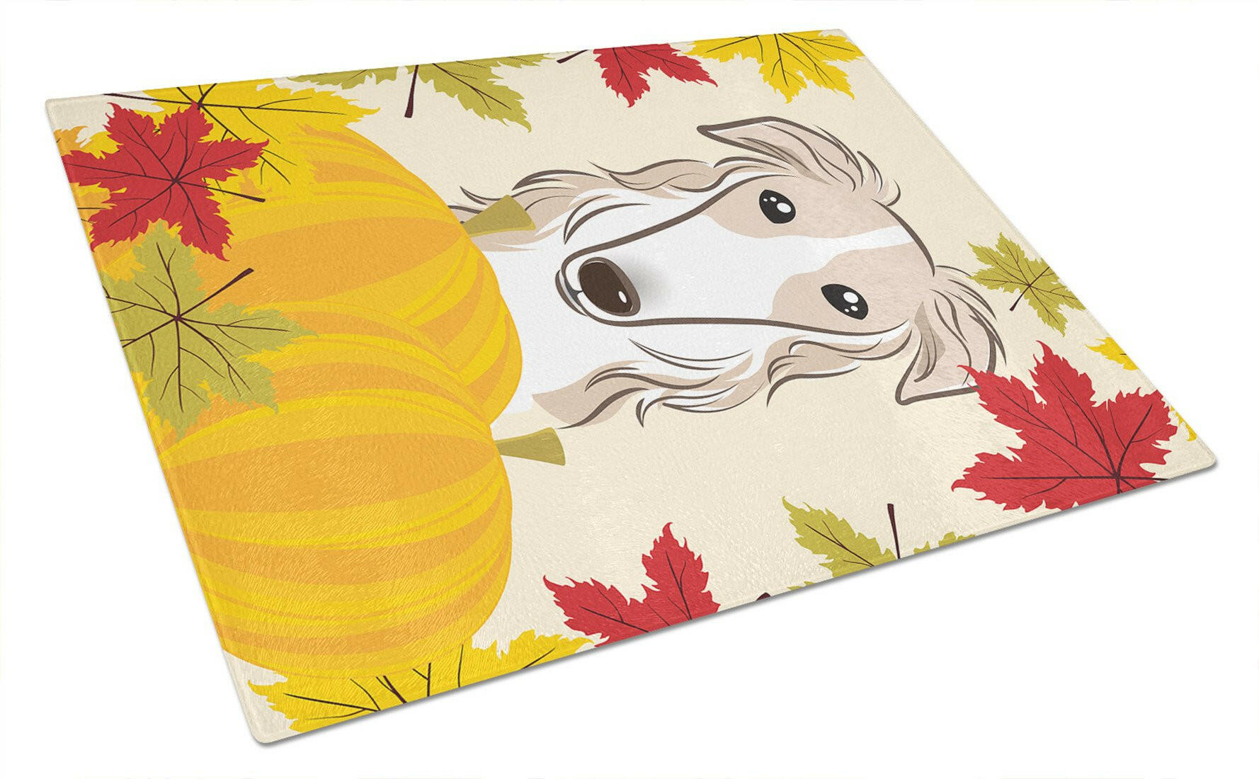 Borzoi Thanksgiving Cutting Board Tempered Glass Kitchen Cutting Surface, Heat Resistant Chopping, Non-Slip Feet, Food Prep & Serving
