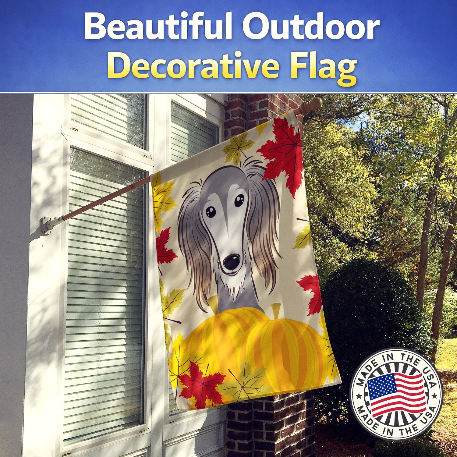 Saluki Thanksgiving House Flag 28x40 Porch Sleeve Pole Decorative Outside Yard Banner Artwork Wall Hanging, Polyester