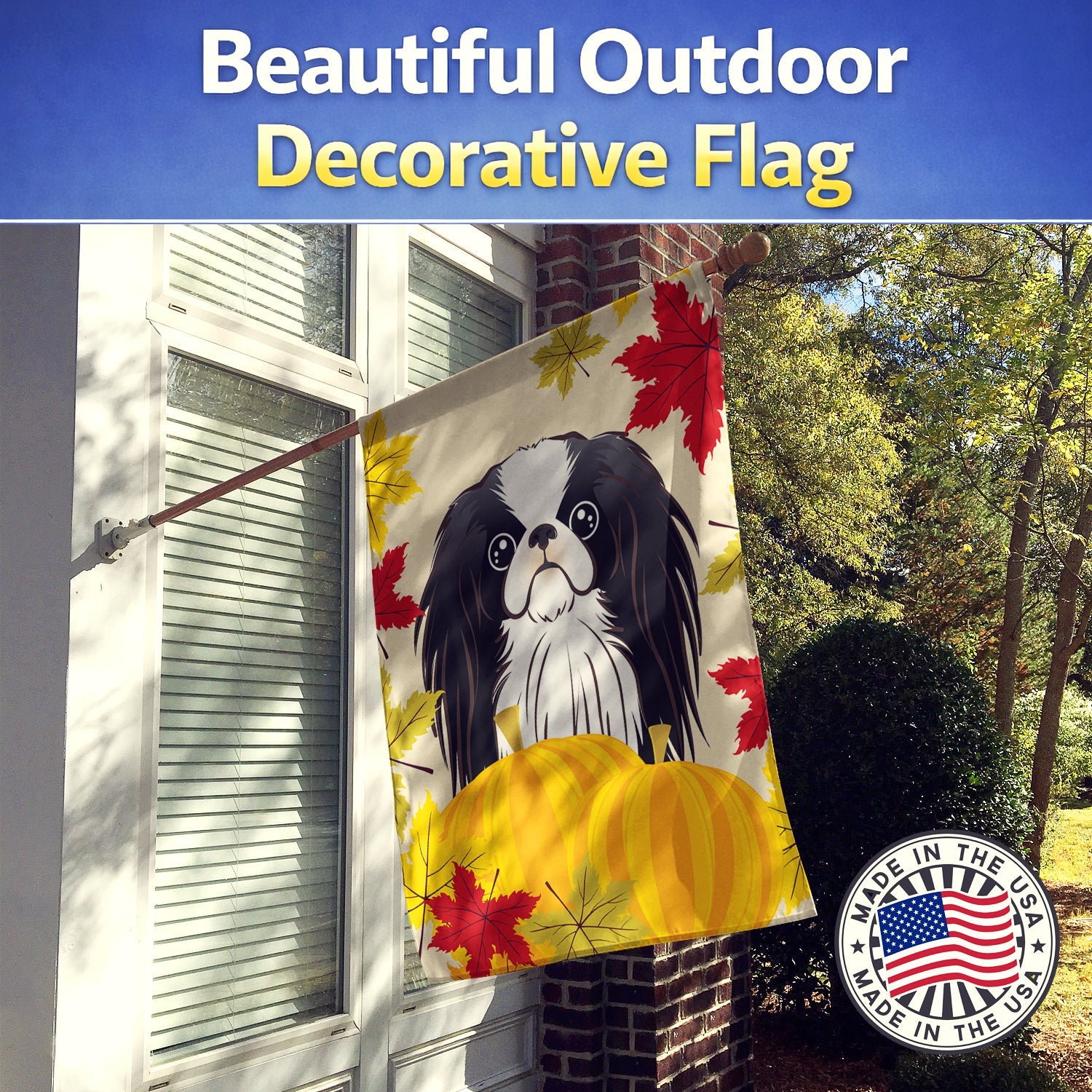 Japanese Chin Thanksgiving House Flag 28x40 Porch Sleeve Pole Decorative Outside Yard Banner Artwork Wall Hanging, Polyester