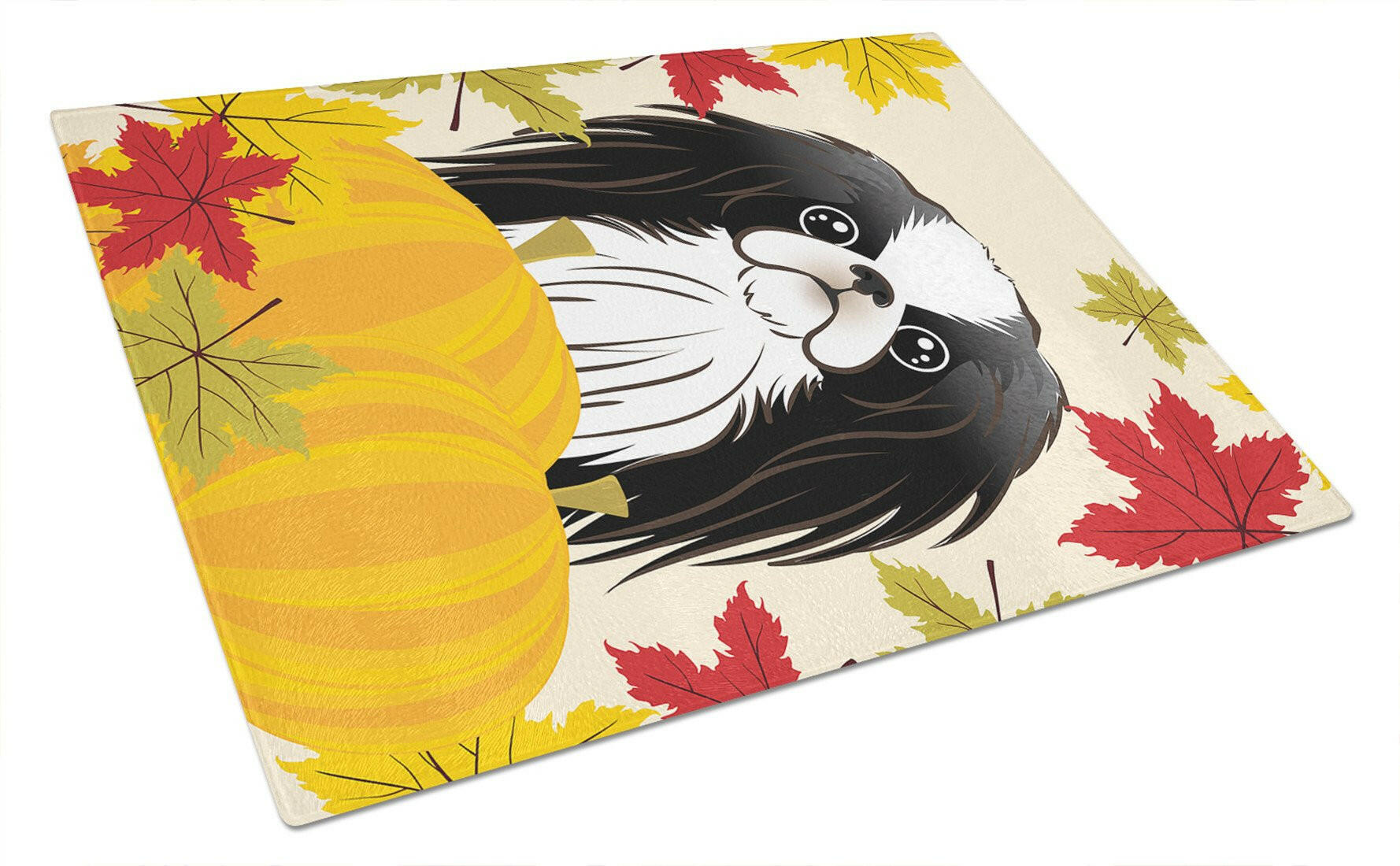 Japanese Chin Thanksgiving Cutting Board Tempered Glass Kitchen Cutting Surface, Heat Resistant Chopping, Non-Slip Feet, Food Prep & Serving