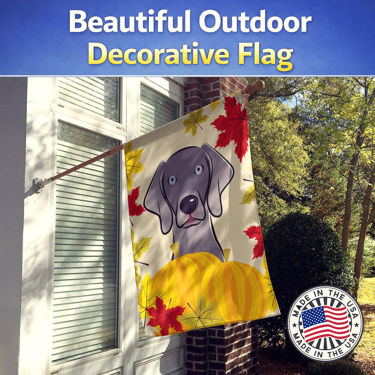 Weimaraner Thanksgiving House Flag 28x40 Porch Sleeve Pole Decorative Outside Yard Banner Artwork Wall Hanging, Polyester