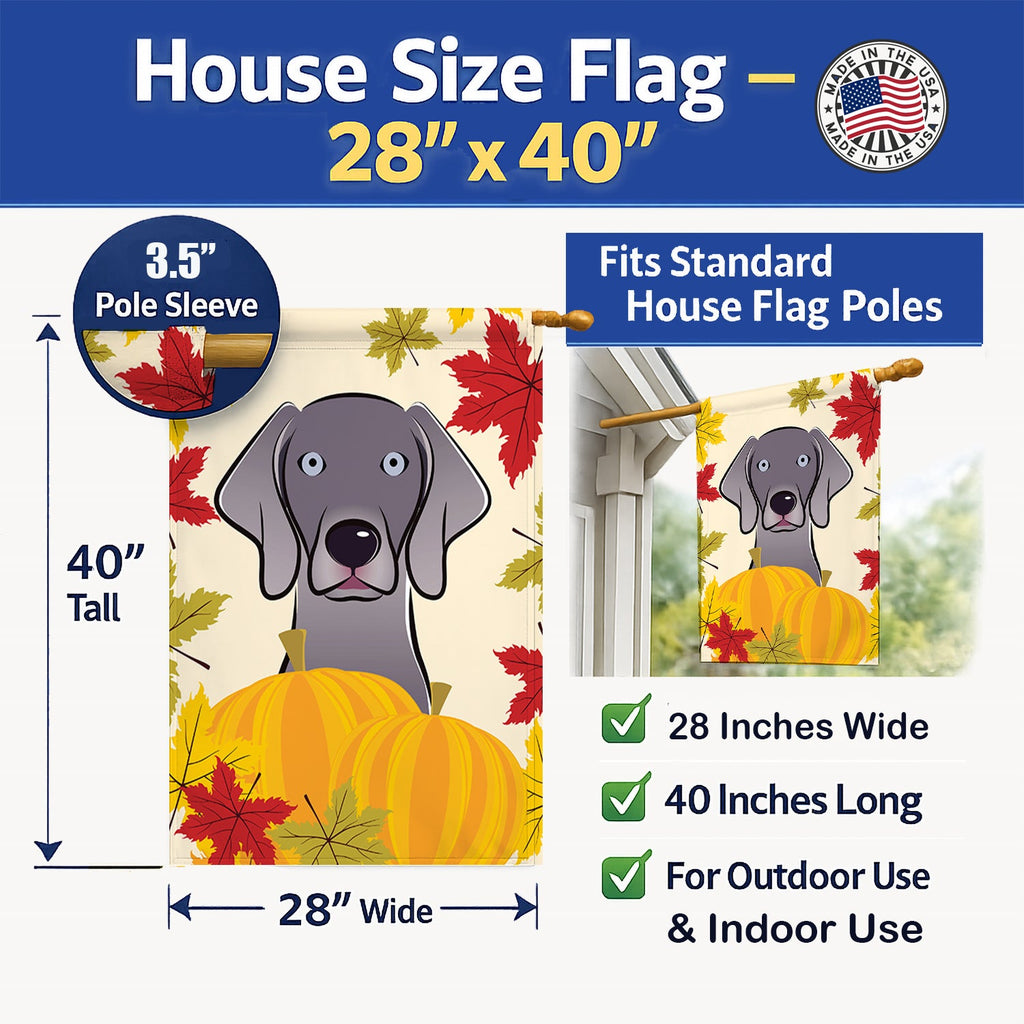Weimaraner Thanksgiving House Flag 28x40 Porch Sleeve Pole Decorative Outside Yard Banner Artwork Wall Hanging, Polyester