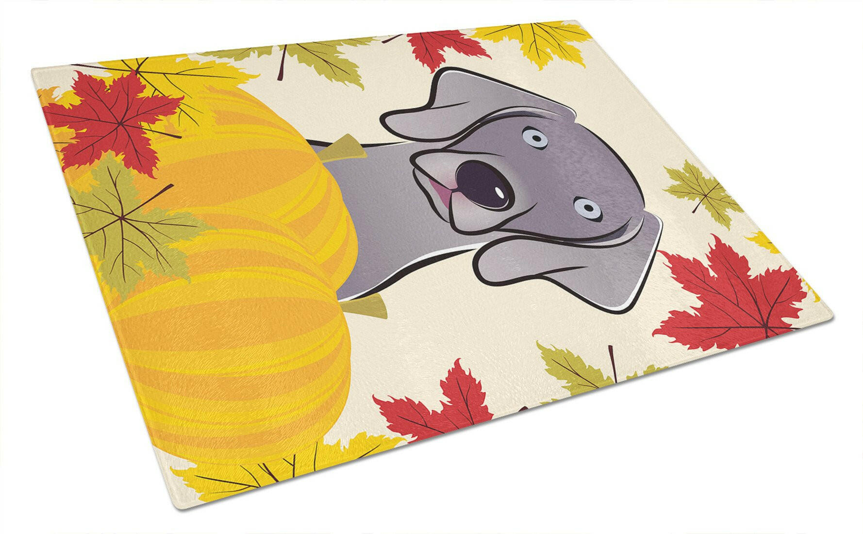 Weimaraner Thanksgiving Cutting Board Tempered Glass Kitchen Cutting Surface, Heat Resistant Chopping, Non-Slip Feet, Food Prep & Serving