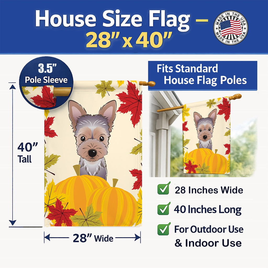 Yorkie Puppy Thanksgiving House Flag 28x40 Porch Sleeve Pole Decorative Outside Yard Banner Artwork Wall Hanging, Polyester