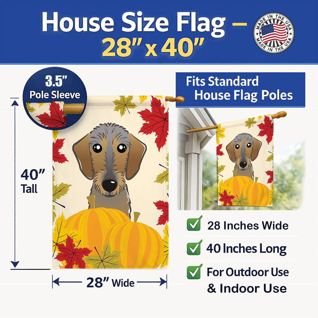 Wirehaired Dachshund Thanksgiving House Flag 28x40 Porch Sleeve Pole Decorative Outside Yard Banner Artwork Wall Hanging, Polyester