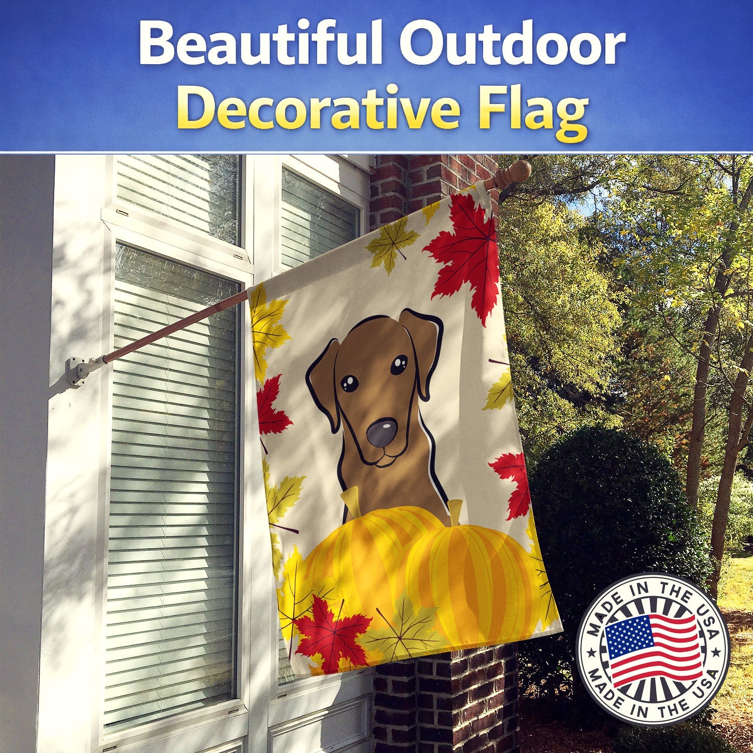 Chocolate Labrador Thanksgiving House Flag 28x40 Porch Sleeve Pole Decorative Outside Yard Banner Artwork Wall Hanging, Polyester