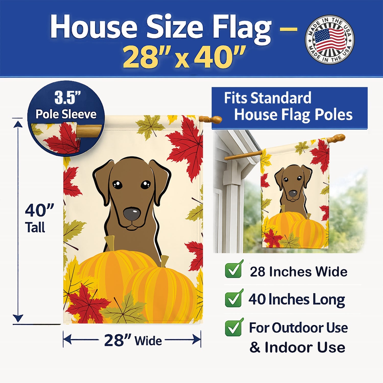 Chocolate Labrador Thanksgiving House Flag 28x40 Porch Sleeve Pole Decorative Outside Yard Banner Artwork Wall Hanging, Polyester