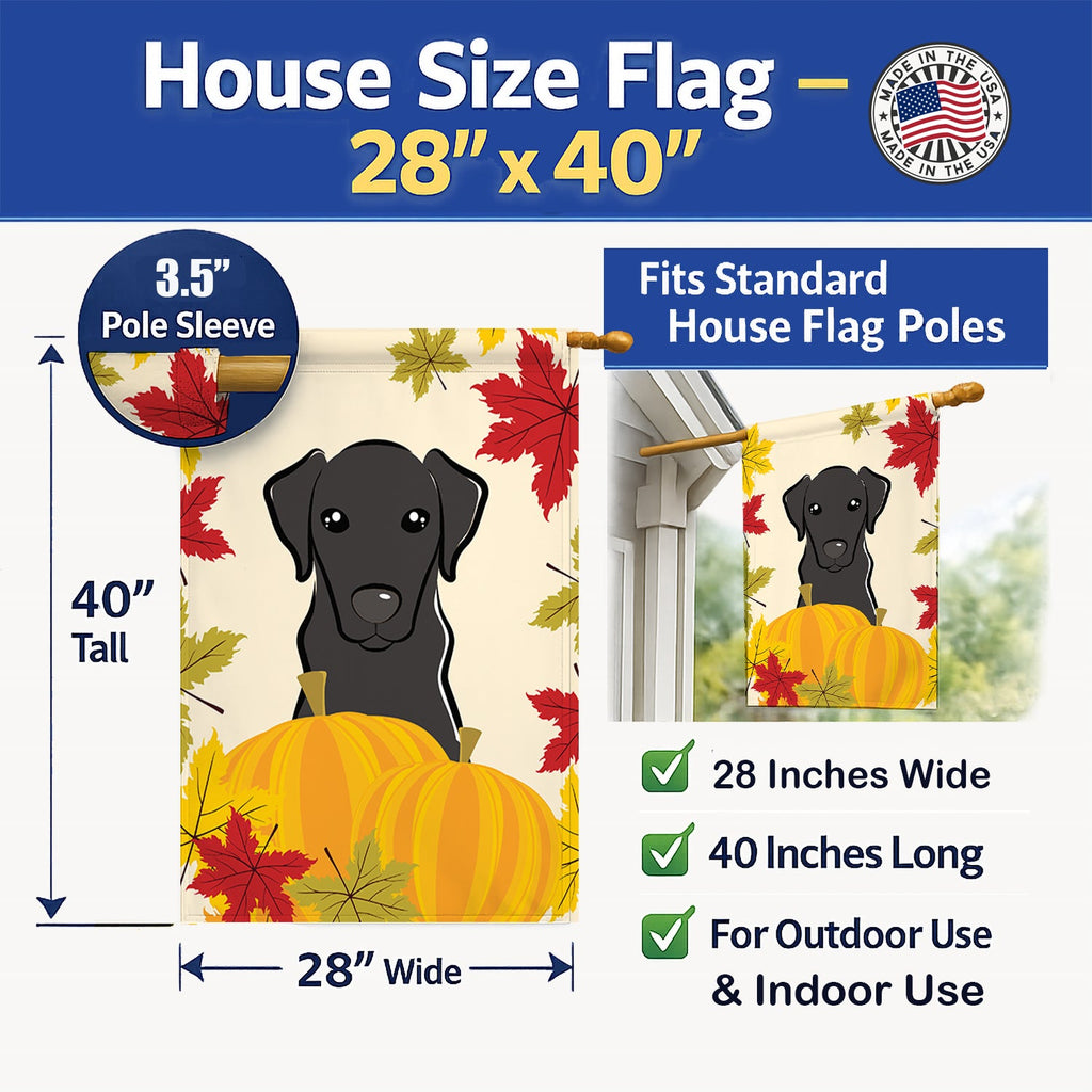 Black Labrador Thanksgiving House Flag 28x40 Porch Sleeve Pole Decorative Outside Yard Banner Artwork Wall Hanging, Polyester