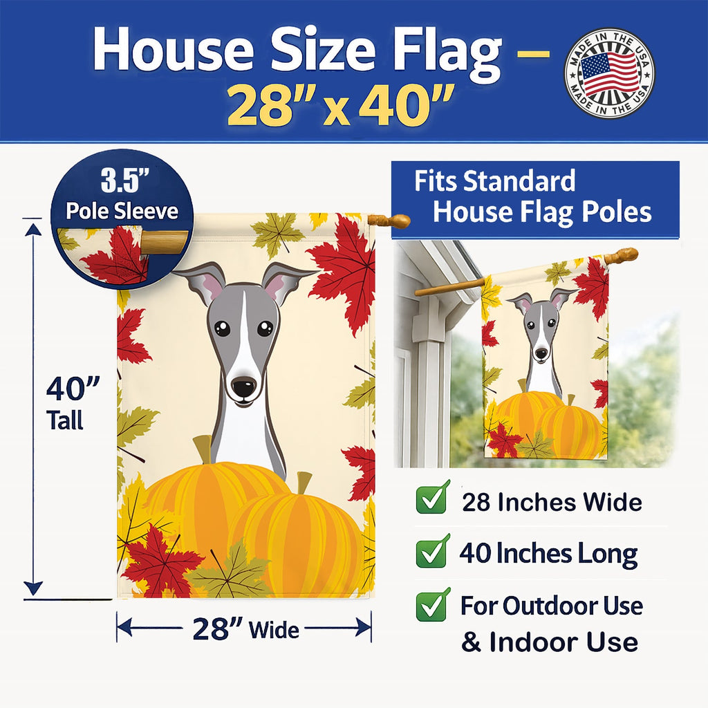 Italian Greyhound Thanksgiving House Flag 28x40 Porch Sleeve Pole Decorative Outside Yard Banner Artwork Wall Hanging, Polyester