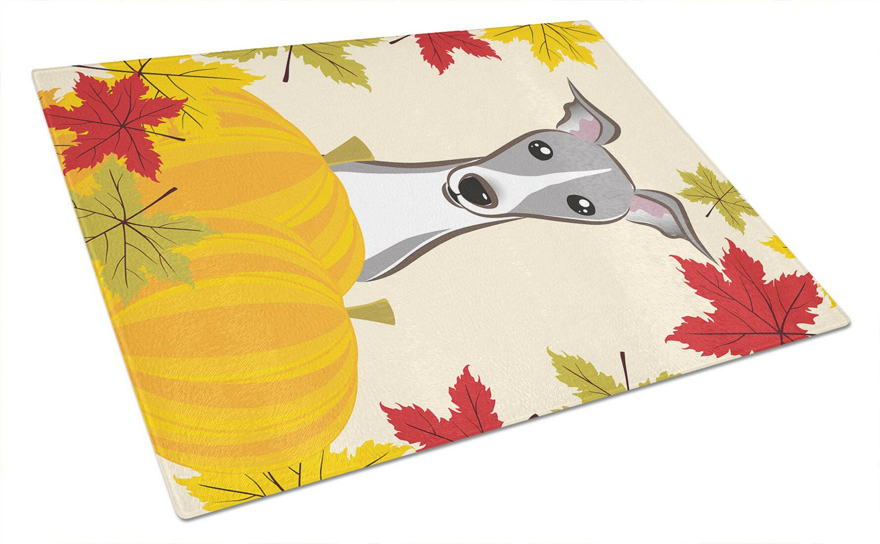 Italian Greyhound Thanksgiving Cutting Board Tempered Glass Kitchen Cutting Surface, Heat Resistant Chopping, Non-Slip Feet, Food Prep & Serving