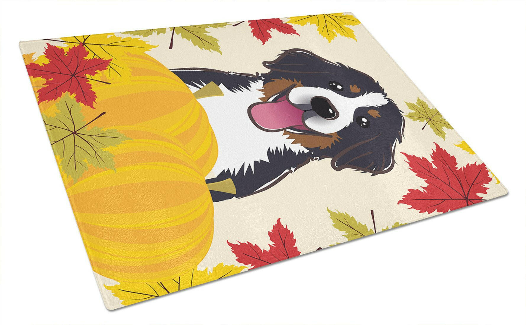 Bernese Mountain Dog Thanksgiving Cutting Board Tempered Glass Kitchen Cutting Surface, Heat Resistant Chopping, Non-Slip Feet, Food Prep & Serving