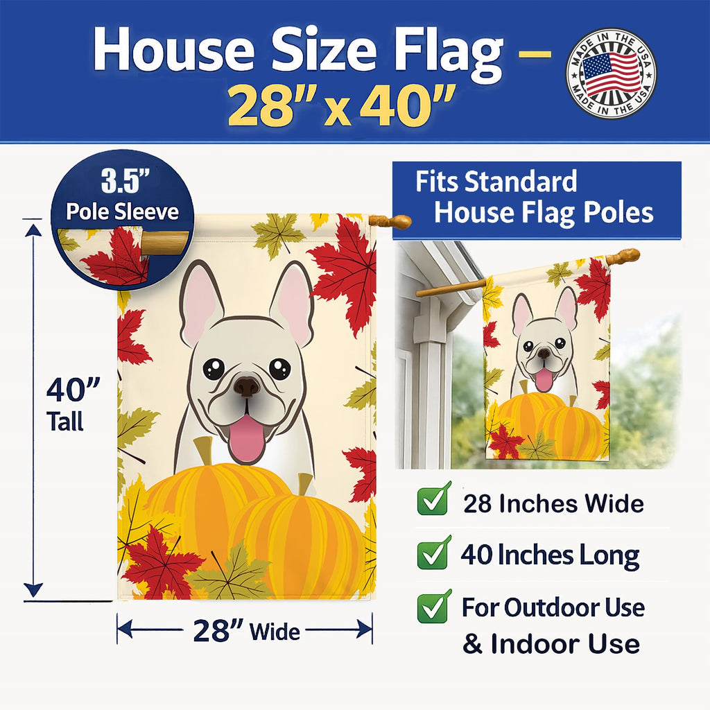 French Bulldog Thanksgiving House Flag 28x40 Porch Sleeve Pole Decorative Outside Yard Banner Artwork Wall Hanging, Polyester
