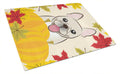 French Bulldog Thanksgiving Cutting Board Tempered Glass Kitchen Cutting Surface, Heat Resistant Chopping, Non-Slip Feet, Food Prep & Serving