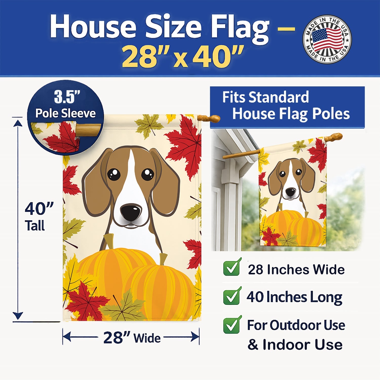 Beagle Thanksgiving House Flag 28x40 Porch Sleeve Pole Decorative Outside Yard Banner Artwork Wall Hanging, Polyester