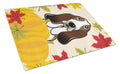 Basset Hound Thanksgiving Cutting Board Tempered Glass Kitchen Cutting Surface, Heat Resistant Chopping, Non-Slip Feet, Food Prep & Serving