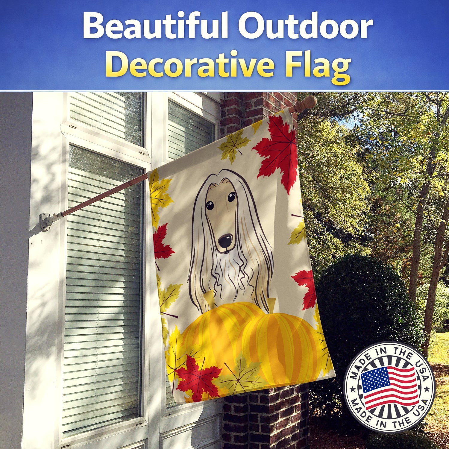 Afghan Hound Thanksgiving House Flag 28x40 Porch Sleeve Pole Decorative Outside Yard Banner Artwork Wall Hanging, Polyester