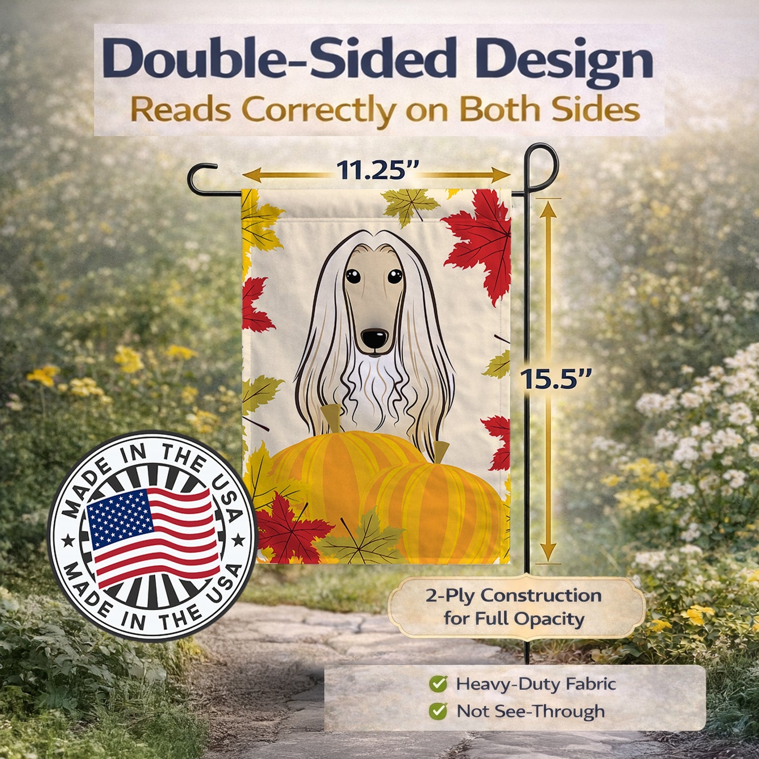 Afghan Hound Thanksgiving Garden Flag Mailbox Decorative Yard Banner Outside Patio Artwork for Flower Beds, Garden Size, Multicolor