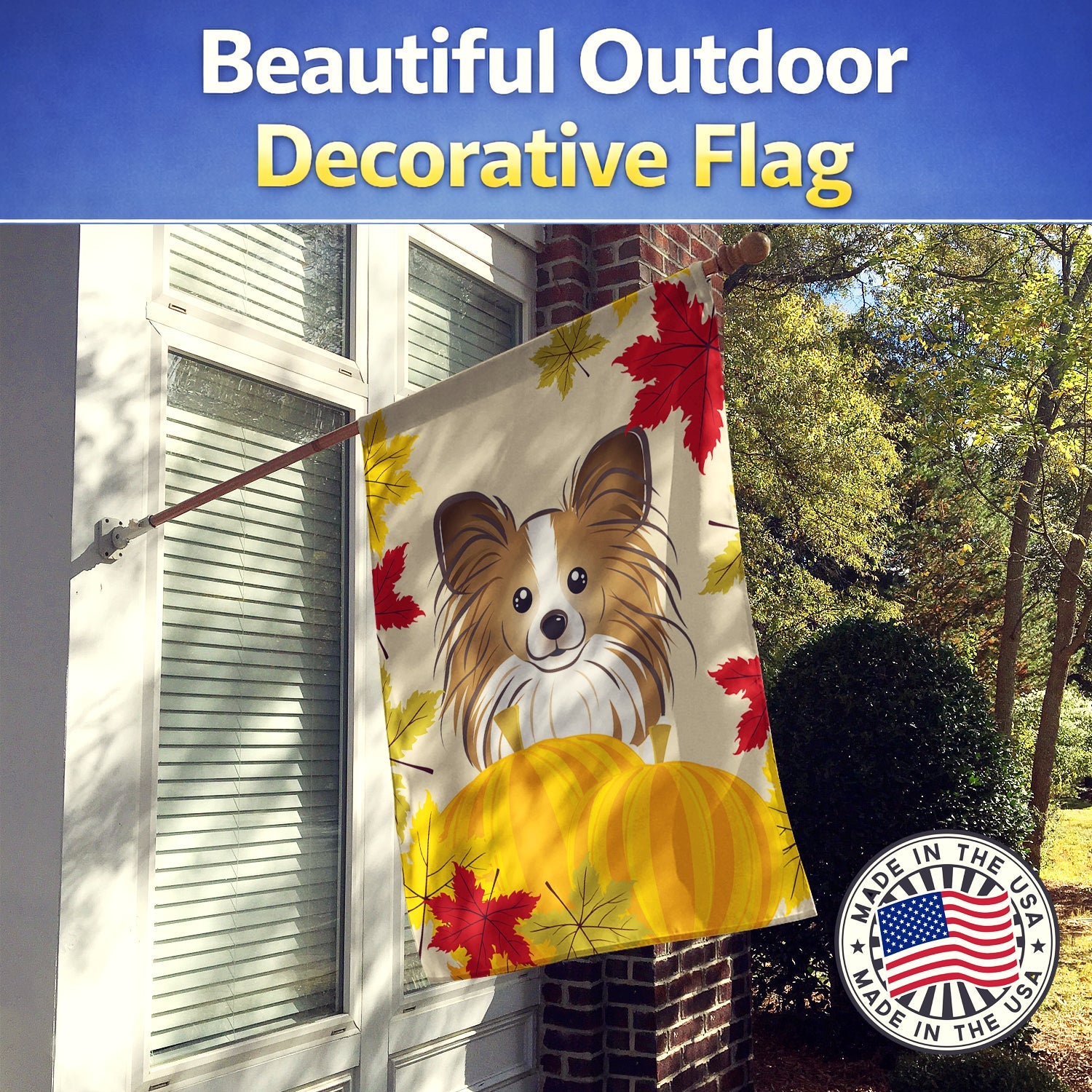 Papillon Thanksgiving House Flag 28x40 Porch Sleeve Pole Decorative Outside Yard Banner Artwork Wall Hanging, Polyester