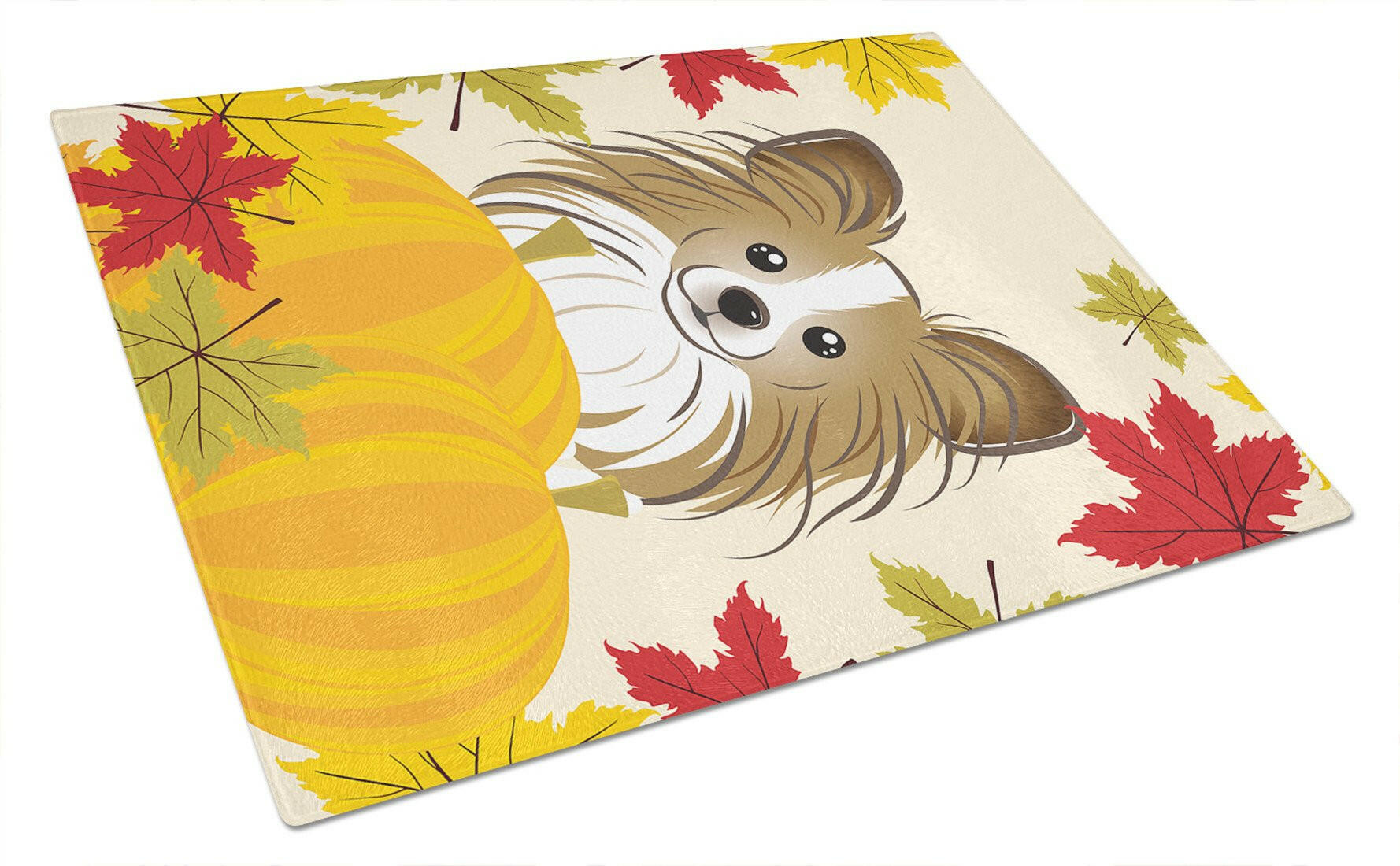 Papillon Thanksgiving Cutting Board Tempered Glass Kitchen Cutting Surface, Heat Resistant Chopping, Non-Slip Feet, Food Prep & Serving