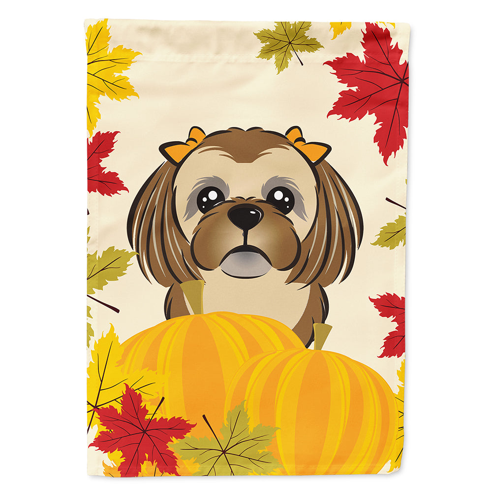 Chocolate Brown Shih Tzu Thanksgiving House Flag 28x40 Porch Sleeve Pole Decorative Outside Yard Banner Artwork Wall Hanging, Polyester