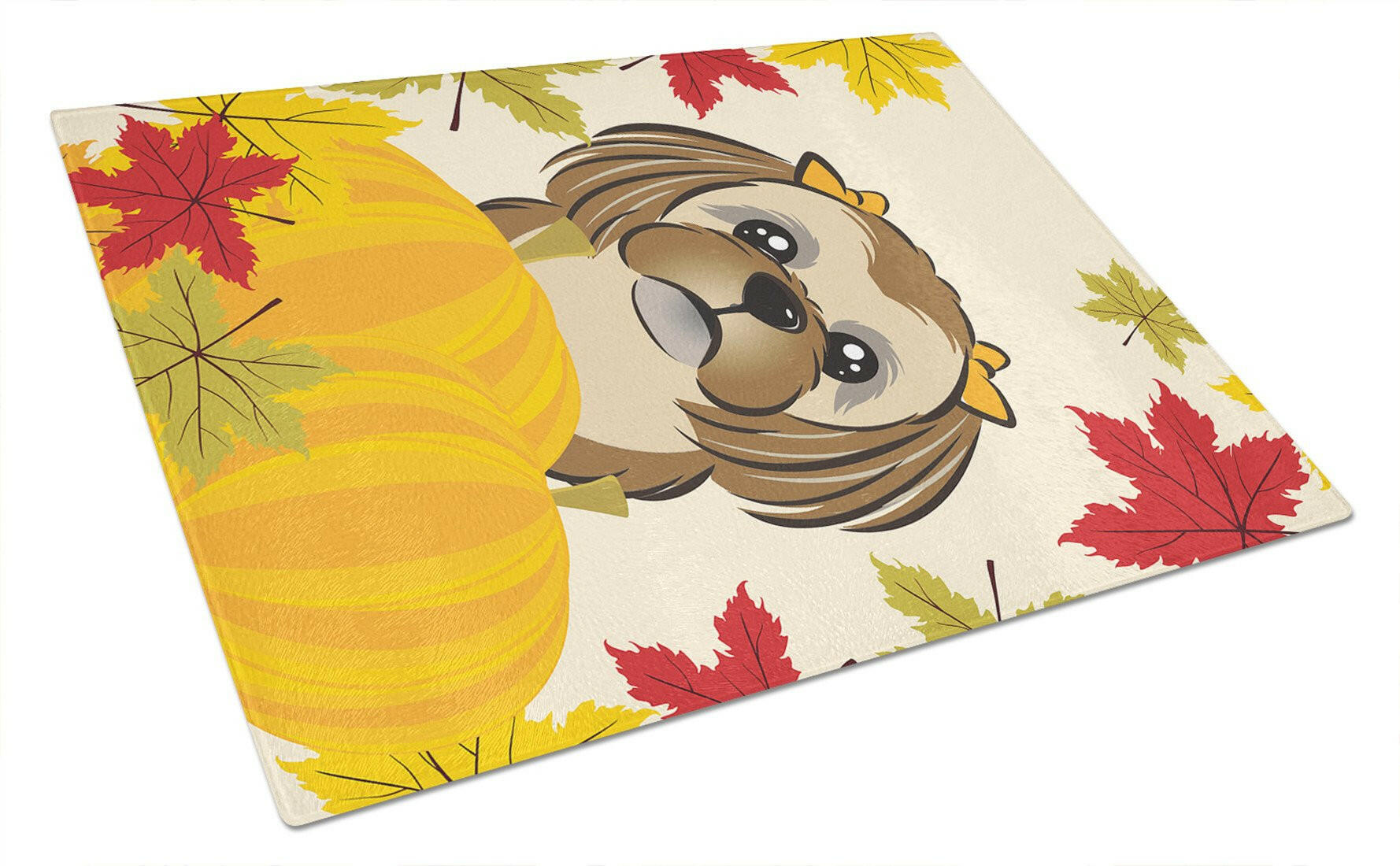 Chocolate Brown Shih Tzu Thanksgiving Cutting Board Tempered Glass Kitchen Cutting Surface, Heat Resistant Chopping, Non-Slip Feet, Food Prep & Serving