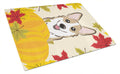 Sable Corgi Thanksgiving Cutting Board Tempered Glass Kitchen Cutting Surface, Heat Resistant Chopping, Non-Slip Feet, Food Prep & Serving