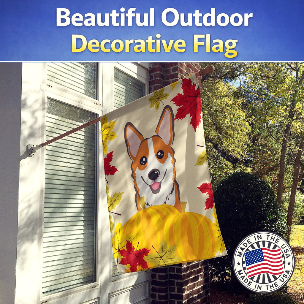 Red Corgi Thanksgiving House Flag 28x40 Porch Sleeve Pole Decorative Outside Yard Banner Artwork Wall Hanging, Polyester