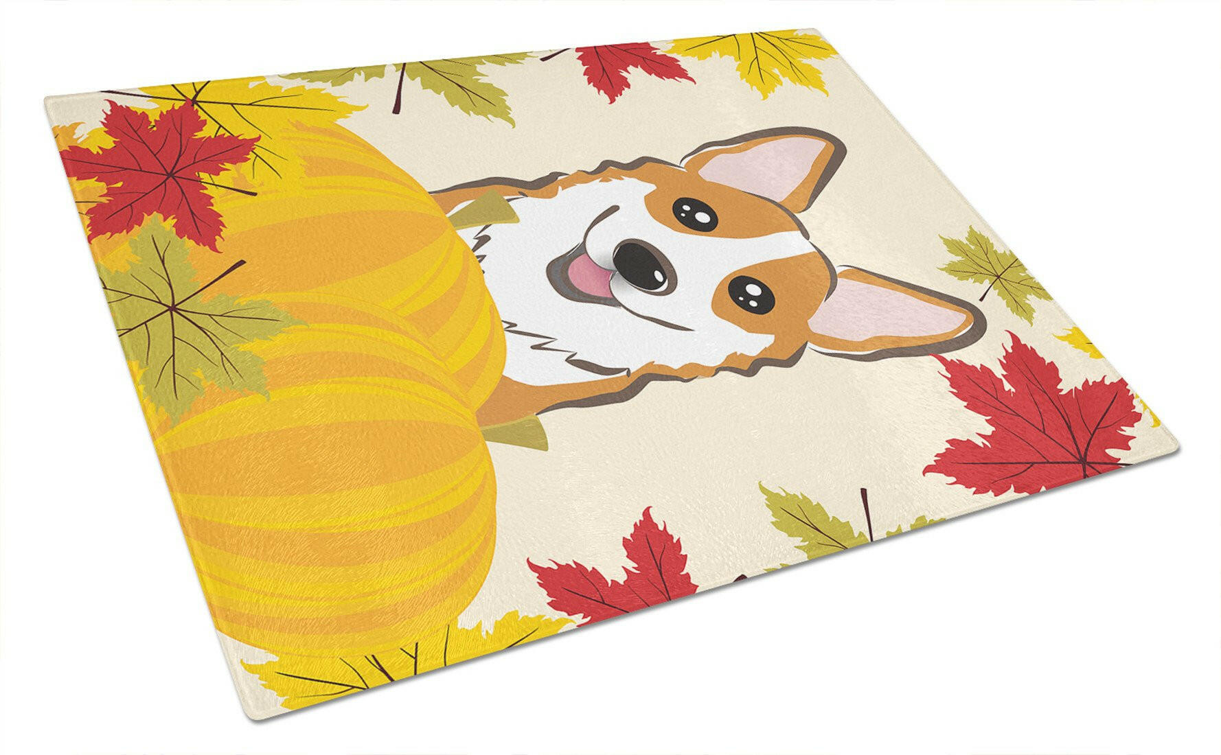 Red Corgi Thanksgiving Cutting Board Tempered Glass Kitchen Cutting Surface, Heat Resistant Chopping, Non-Slip Feet, Food Prep & Serving