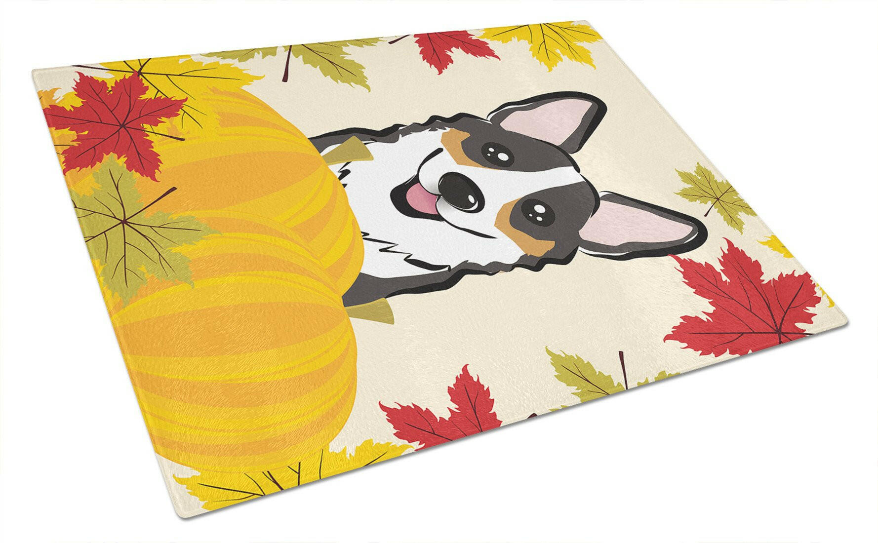 Tricolor Corgi Thanksgiving Cutting Board Tempered Glass Kitchen Cutting Surface, Heat Resistant Chopping, Non-Slip Feet, Food Prep & Serving