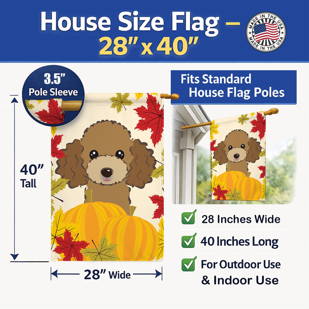 Chocolate Brown Poodle Thanksgiving House Flag 28x40 Porch Sleeve Pole Decorative Outside Yard Banner Artwork Wall Hanging, Polyester