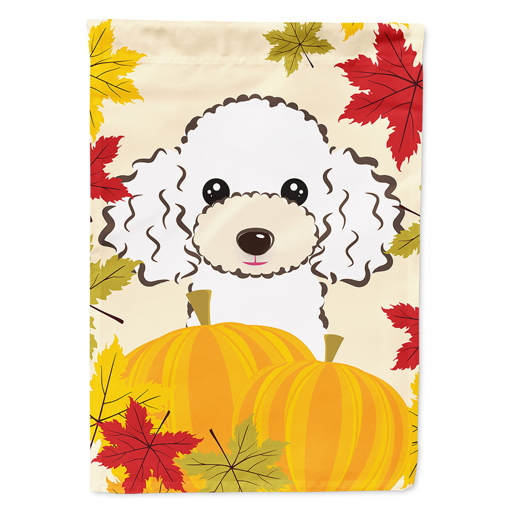White Poodle Thanksgiving House Flag 28x40 Porch Sleeve Pole Decorative Outside Yard Banner Artwork Wall Hanging, Polyester