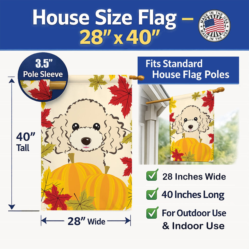Buff Poodle Thanksgiving House Flag 28x40 Porch Sleeve Pole Decorative Outside Yard Banner Artwork Wall Hanging, Polyester