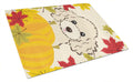 Buff Poodle Thanksgiving Cutting Board Tempered Glass Kitchen Cutting Surface, Heat Resistant Chopping, Non-Slip Feet, Food Prep & Serving