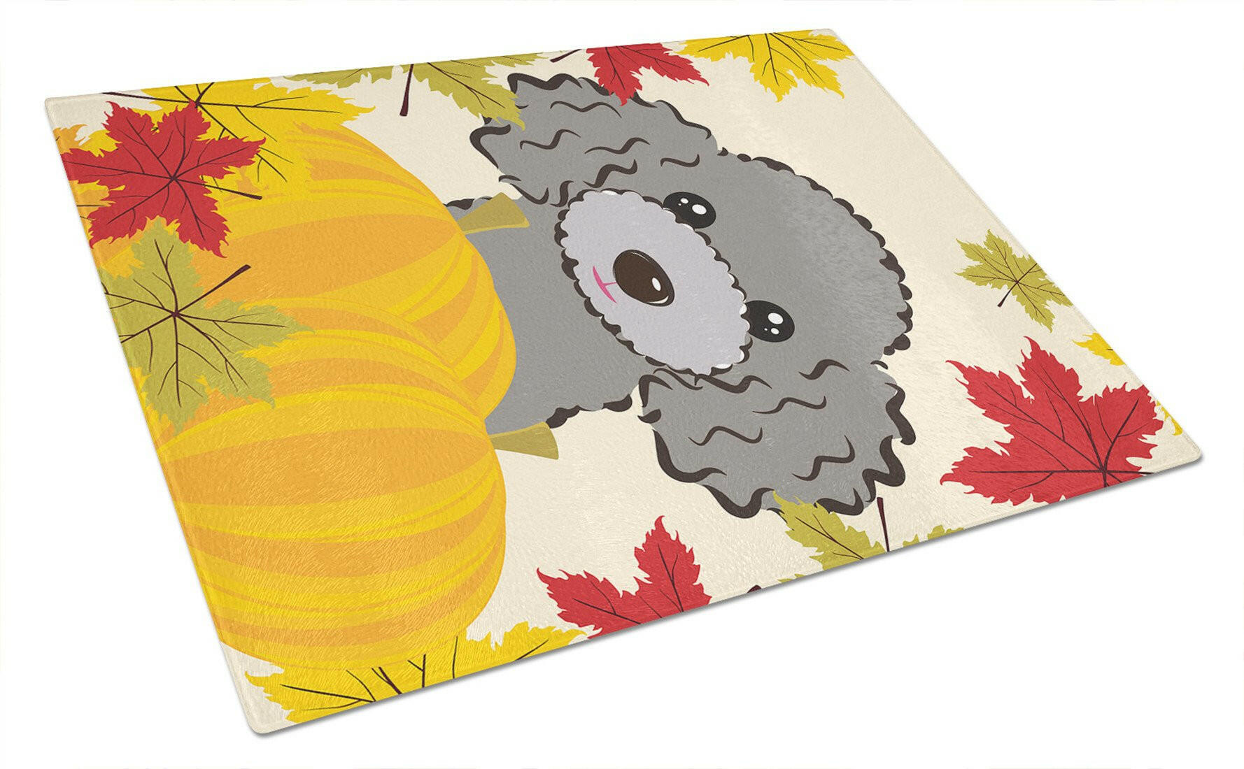 Silver Gray Poodle Thanksgiving Cutting Board Tempered Glass Kitchen Cutting Surface, Heat Resistant Chopping, Non-Slip Feet, Food Prep & Serving